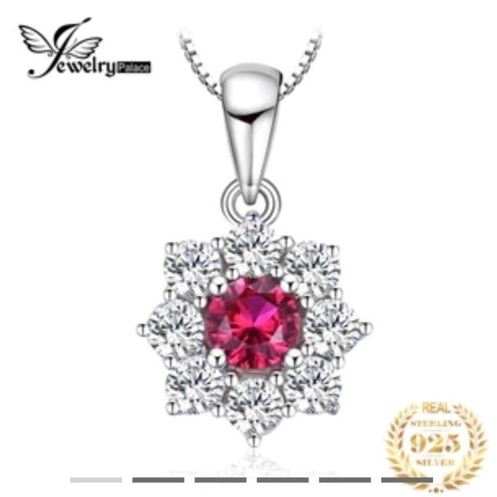 Sterling Silver and Created Red Ruby Flower Pendant for Necklace